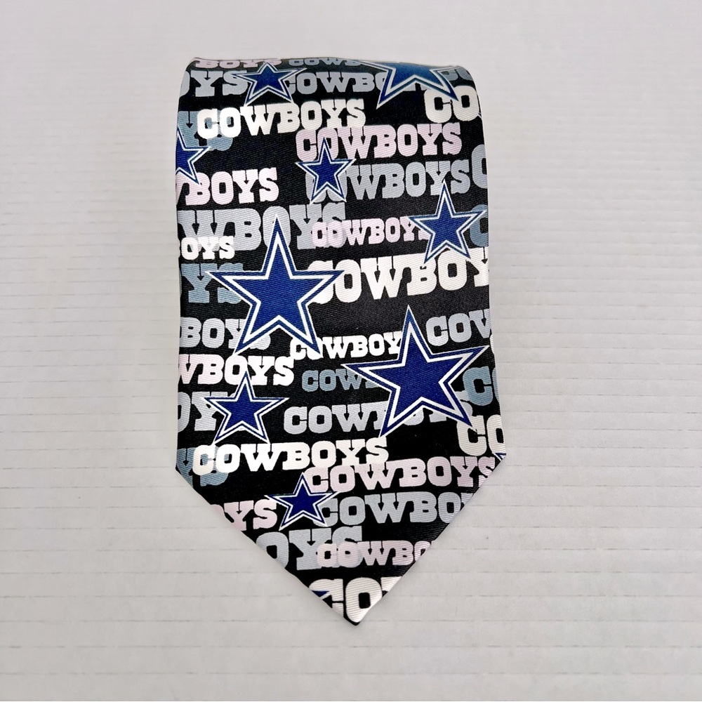 NFL Dallas Cowboys Black, White, Blue & Light Pink Silk Tie Work Wear Fan Gear
